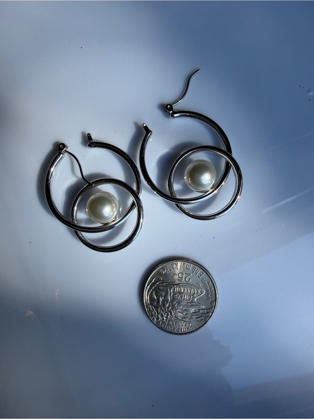 Sterling Silver Hoop Earrings with Pearl Accent
